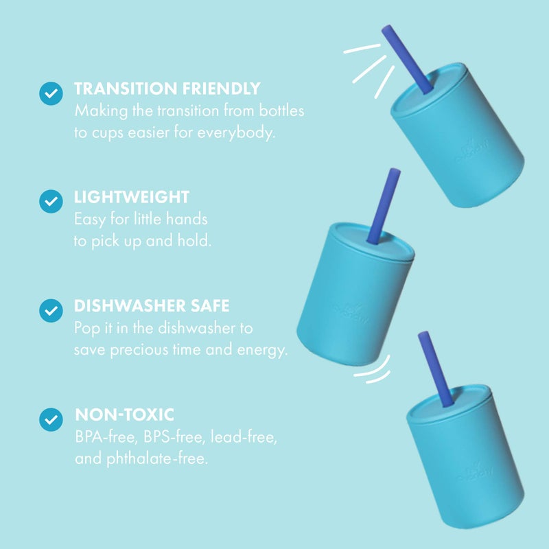 Avanchy Silicone Training Sippy Cup with Straw Lid - Tiny Cup for Babies 6+ Months to Toddlers 1 Year Old - 5 oz Infant Water Cup for Baby Led Weaning, Blue - Image 3